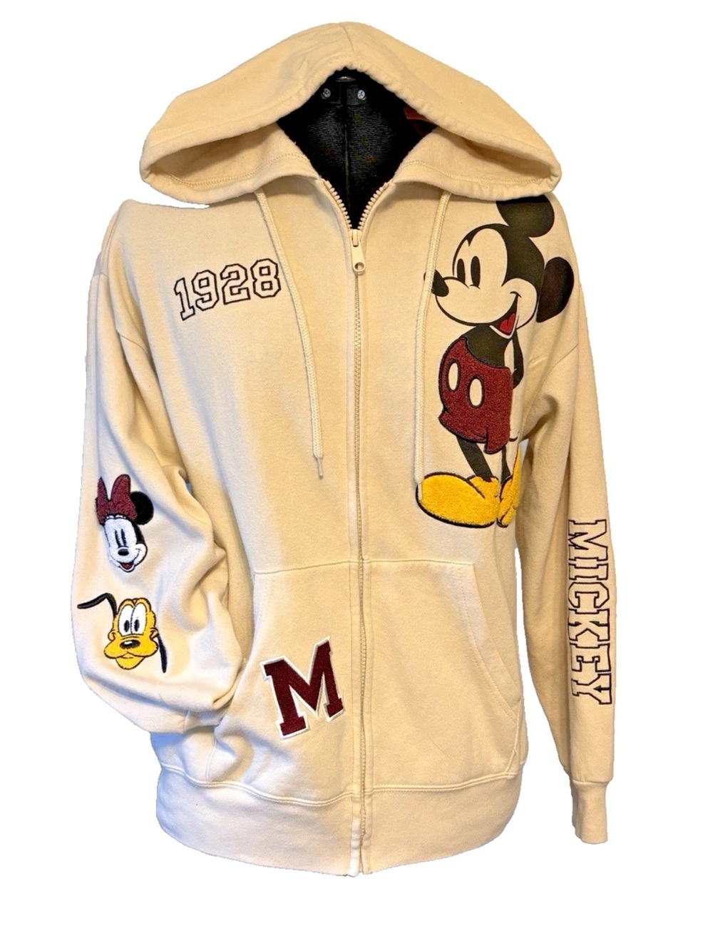 Disney Mickey Mouse Womens 1928 Ivory Full Zip Hoodie Large Character Graphics